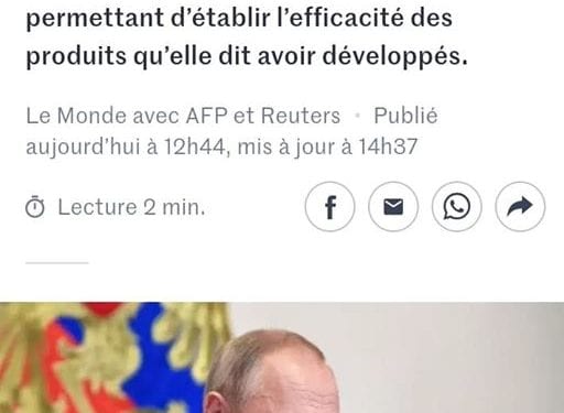 PANDEMIE – La Russie et Vladimir Poutine annoncent avoir développé un vaccin contre le coronavirus