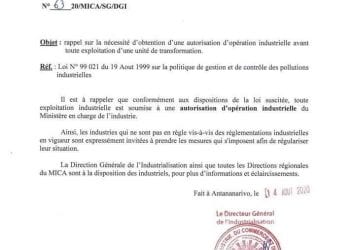 SECTEUR PRIVE – Les industriels sans autorisation d&rsquo;opération invités à régulariser leur situation
