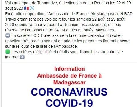 TRANSPORT AERIEN – Deux autres vols pour La Réunion au départ d&rsquo;Antananarivo prévus les 22 et 29 Août