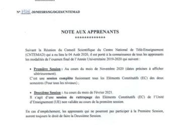 ENSEIGNEMENT SUPERIEUR – La première session des examens du CNTEMAD en Novembre