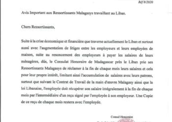 EXPATRIATION – Les travailleuses malgaches au Liban invitées à réclamer leurs salaires à la fin de chaque mois