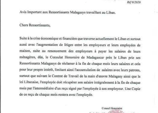 EXPATRIATION – Les travailleuses malgaches au Liban invitées à réclamer leurs salaires à la fin de chaque mois