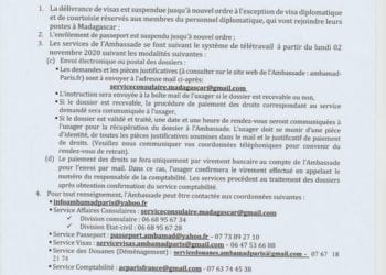 VOYAGE- L’ambassade de Madagascar à Paris annonce la suspension de la délivrance de visas