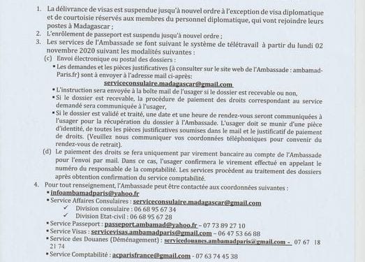 VOYAGE- L’ambassade de Madagascar à Paris annonce la suspension de la délivrance de visas