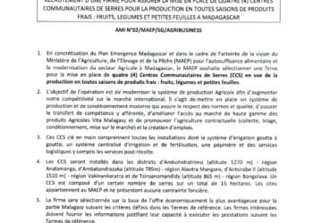 AGRICULTURE – Quatre centres communautaires de serres à construire afin d&rsquo;augmenter la compétitivité internationale de Madagascar