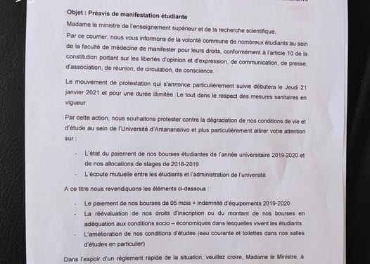 UNIVERSITE D&rsquo;ANTANANARIVO – L&rsquo;association des étudiants en médecine prévoit une manifestation ce jeudi