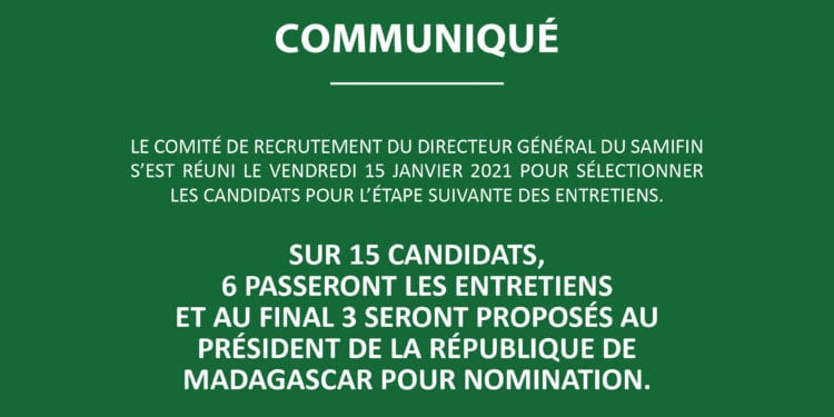 RECRUTEMENT – Six candidats sur 15 passent l&rsquo;entretien pour le poste de directeur général du Samifin