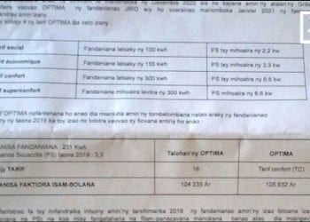 SERVICE PUBLIC – Les factures des abonnés de la Jirama victimes de hausse sur le tarif Optima recalculées sur la base des anciens tarifs