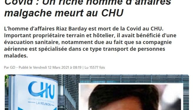 DISPARITION – L’homme d’affaires Riaz Barday décède au Centre hospitalier universitaire (CHU) de La Réunion