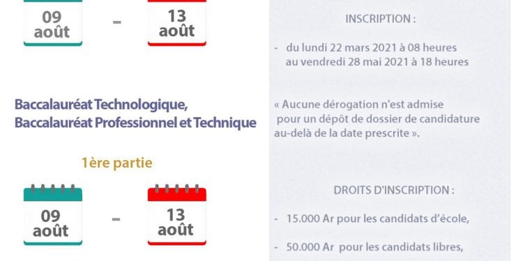 EDUCATION – Les examens du baccalauréat se tiendront du 9 au 13 Août, puis du 16 au 19 Août pour la deuxième partie du bac technologique, professionnel et technique