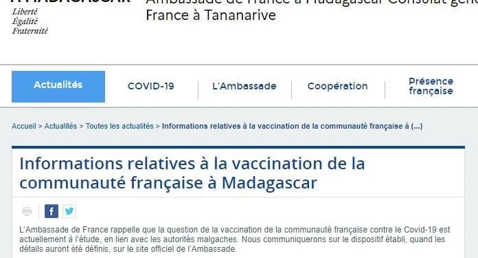 EPIDEMIE – L’ambassade de France en discussion avec les autorités malgaches pour faire venir des vaccins contre la Covid-19 pour la communauté française à Madagascar