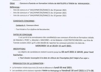 FORMATION – Les concours d’entrée en formation initiale de matelots à l’ENEM de Mahajanga reportés