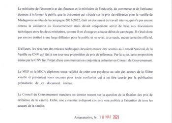 EXPORTATION – Les ministères en charge des Finances et du Commerce indiquent ne pas encore avoir tranché sur les différents prix de référence de la vanille pour la campagne 2021-2022