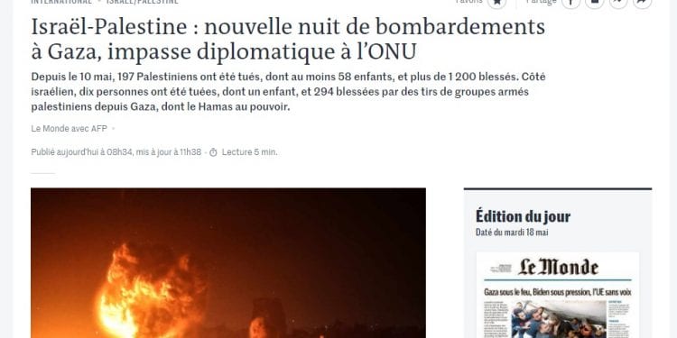 MONDE – 42 Palestiniens tués dimanche, plus de 200 morts depuis la recrudescence des violences entre Israël et la Palestine