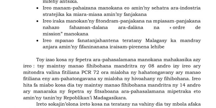 TRANSPORT AERIEN – Le Conseil des ministres étend la liste des passagers provenant de l’étranger pouvant entrer sur le territoire de Madagascar aux diplomates, aux experts des industries stratégiques et aux fonctionnaires en mission