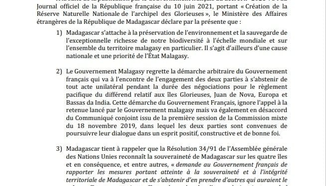TERRITOIRE – Madagascar dit regretter la démarche française de faire des îles Glorieuses une réserve naturelle française