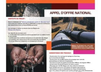 RAVITAILLEMENT – Le dernier délai de remise des offres pour la première phase des travaux de construction du pipeline d’Efaho vers Ambovombe fixé au 18 Novembre