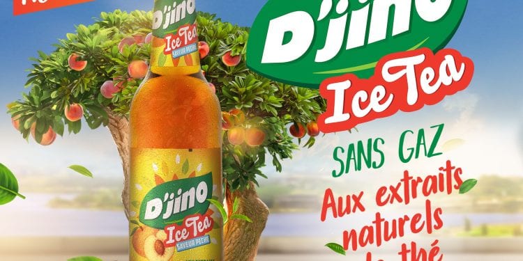 «Aux extraits naturels de thé et au saveur de pêche, garder la fraîcheur avec D’JINO ICE TEA !  ????