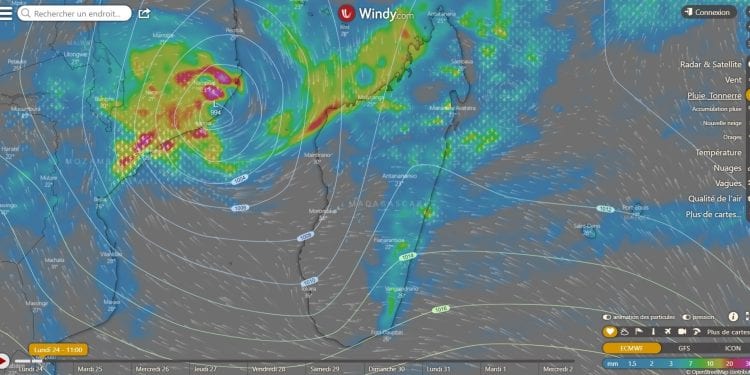 CYCLONE – Des pluies orageuses encore prévues sur certaines parties de Madagascar ce lundi, selon les prévisions du centre météorologique régional spécialisé cyclones de La Réunion