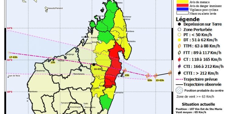 METEOROLOGIE – Dumako touchera terre à Sainte Marie et Soanierana Ivongo ce mardi soir, des pluies de plus de 160mm attendues dans la région d’Analanjirofo