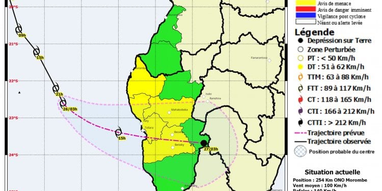 MÉTÉOROLOGIE – La forte tempête tropicale Jasmine, attendue à Toliara cette nuit, continue de s&rsquo;intensifier