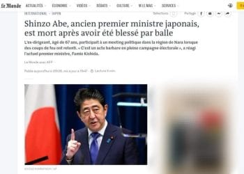 JAPON – L’ancien Premier ministre japonais Shinzo Abe décède ce vendredi après avoir été victime d’une attaque par balle