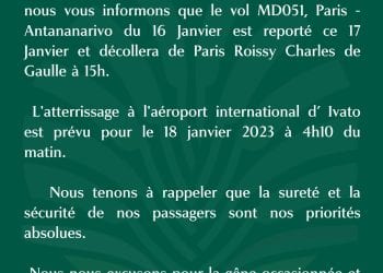 TRANSPORT AÉRIEN – Le vol MD 051 de Madagascar Airlines prévu arriver à Antananarivo ce mercredi à 4h du matin