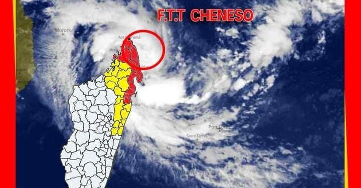METEOROLOGIE –  Cheneso prévue toucher terre dans le Nord d&rsquo;Antalaha entre 7h et 10h ce jeudi matin,