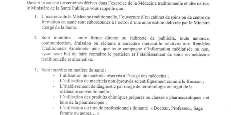 ETABLISSEMENTS DE SOINS – Le ministère de la Santé publique affirme ne délivrer aucune autorisation pour former à la médecine traditionnelle